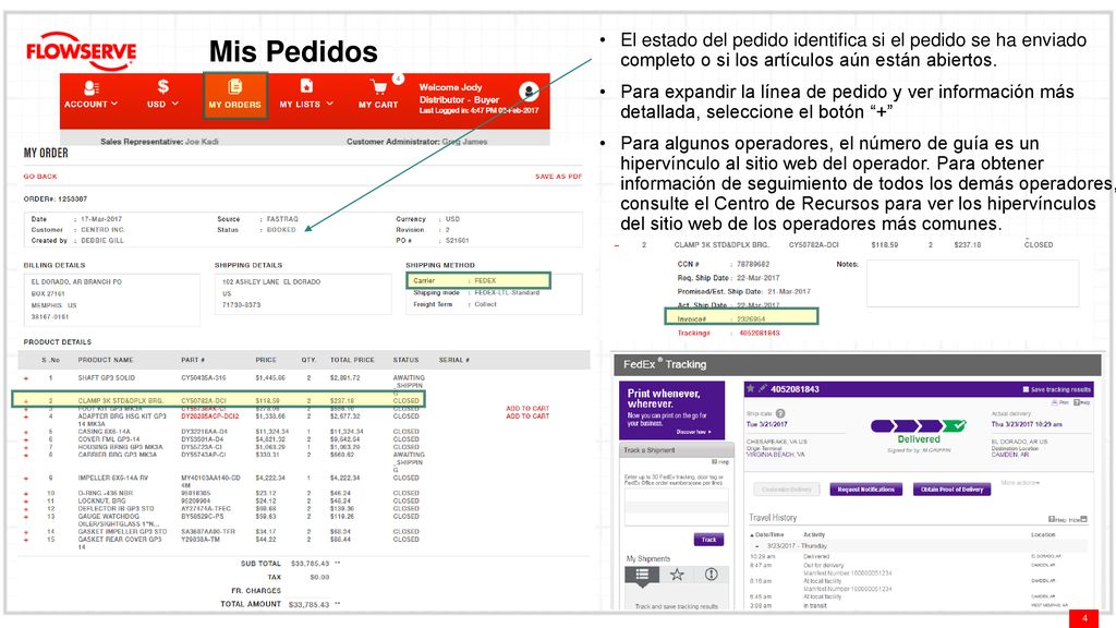 El estado del pedido identifica si el pedido se ha enviado completo o si los artículos aún están abiertos.