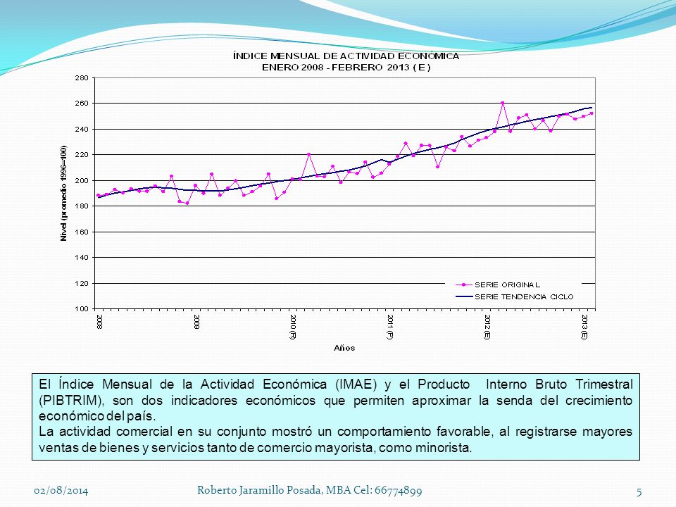 El Índice Mensual de la Actividad Económica (IMAE) y el Producto Interno Bruto Trimestral (PIBTRIM), son dos indicadores económicos que permiten aproximar la senda del crecimiento económico del país.