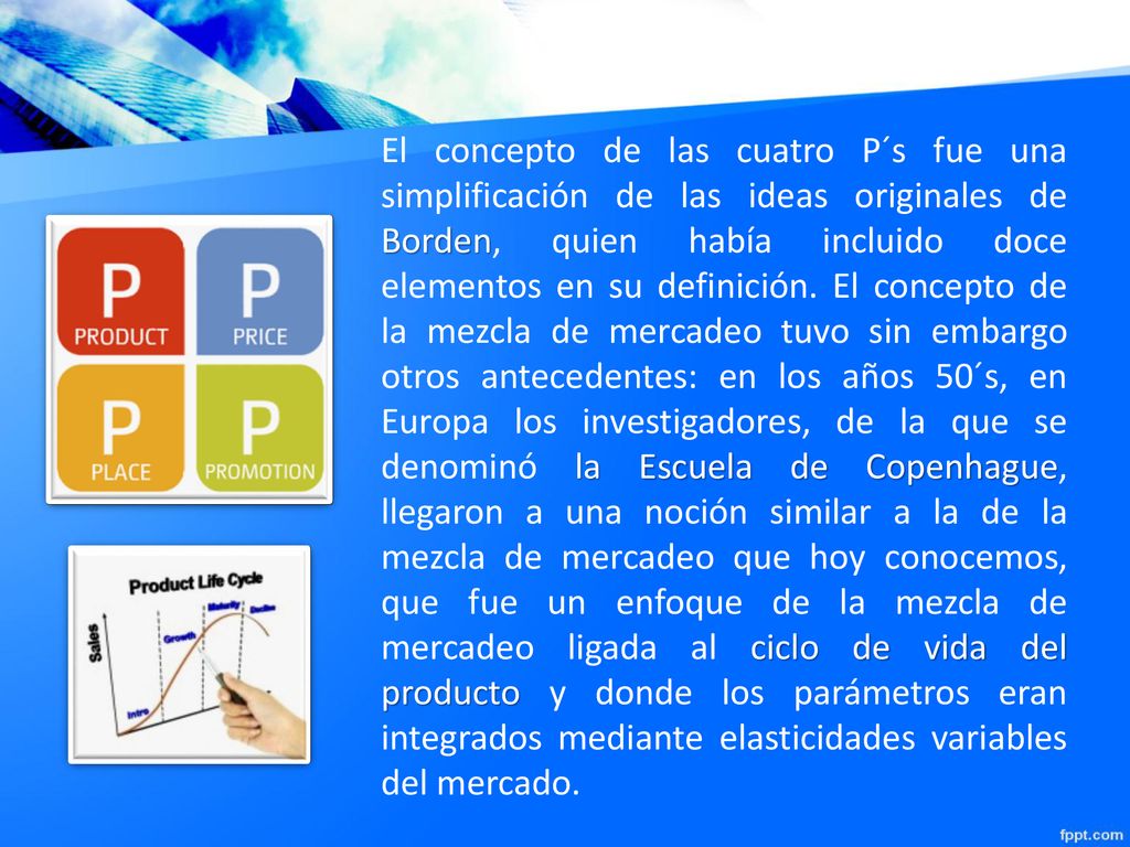 El concepto de las cuatro P´s fue una simplificación de las ideas originales de Borden, quien había incluido doce elementos en su definición.