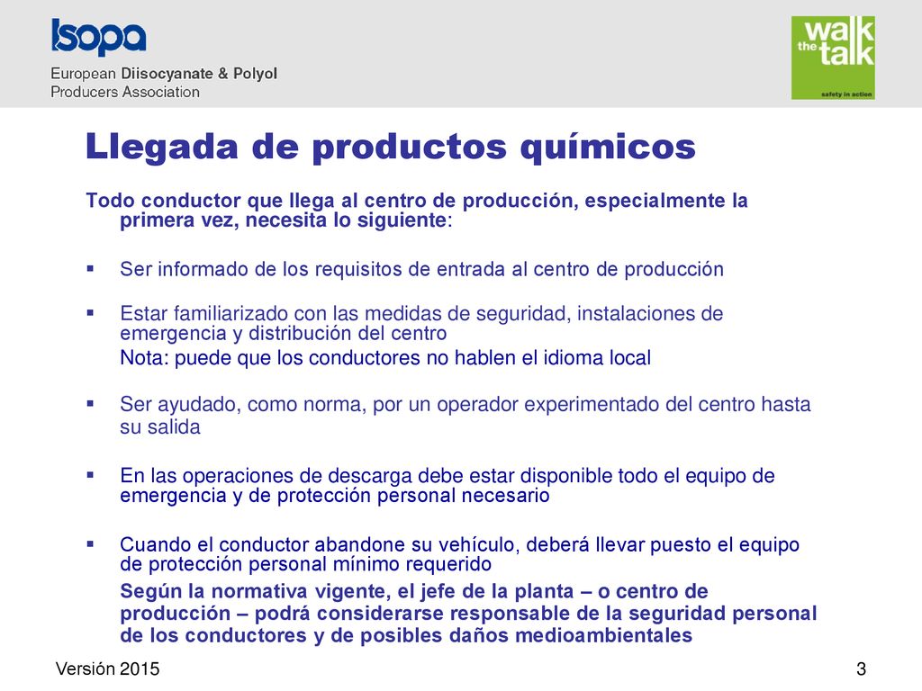 Llegada de productos químicos