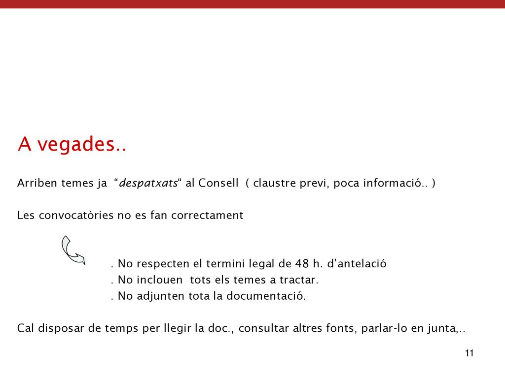 Arriben temes ja despatxats al Consell ( claustre previ, poca informació.. )