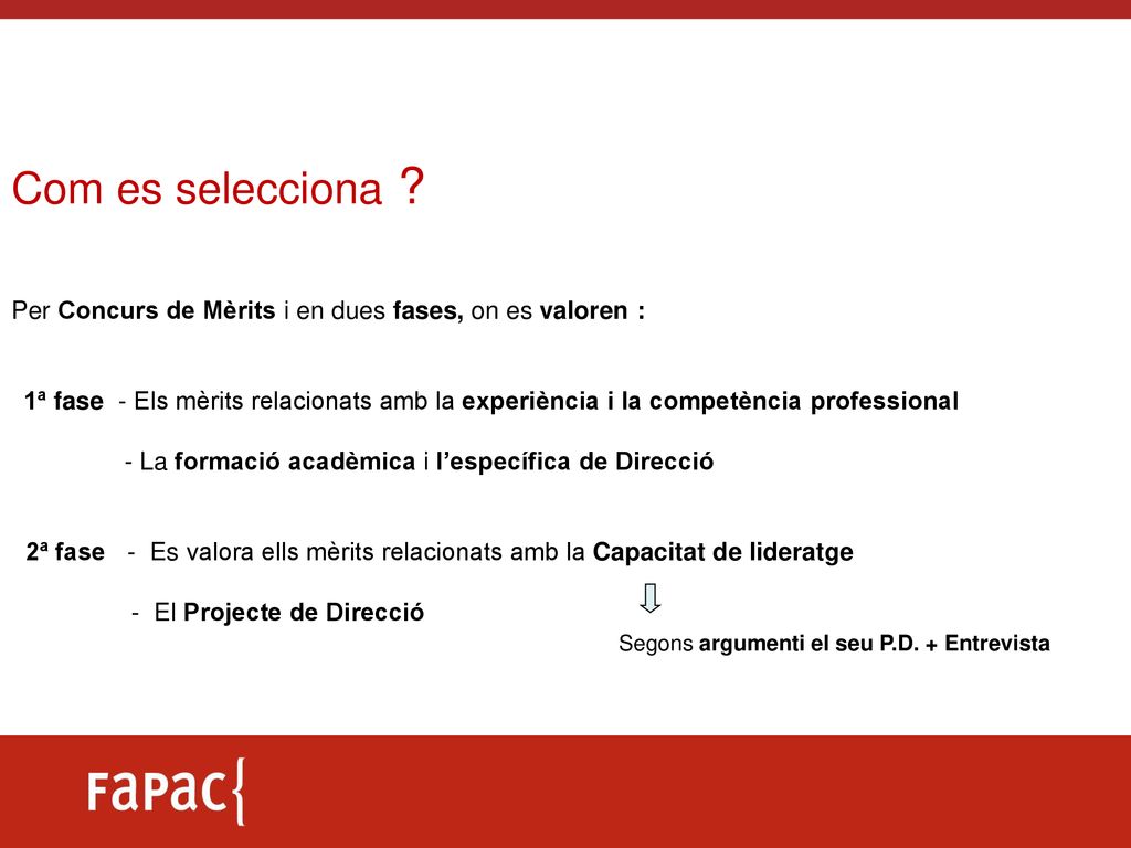 Com es selecciona Per Concurs de Mèrits i en dues fases, on es valoren :