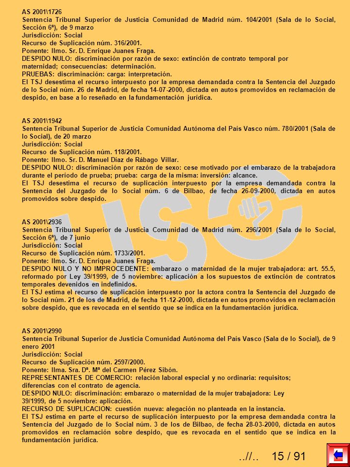 AS 2001\1726 Sentencia Tribunal Superior de Justicia Comunidad de Madrid núm. 104/2001 (Sala de lo Social, Sección 6ª), de 9 marzo.