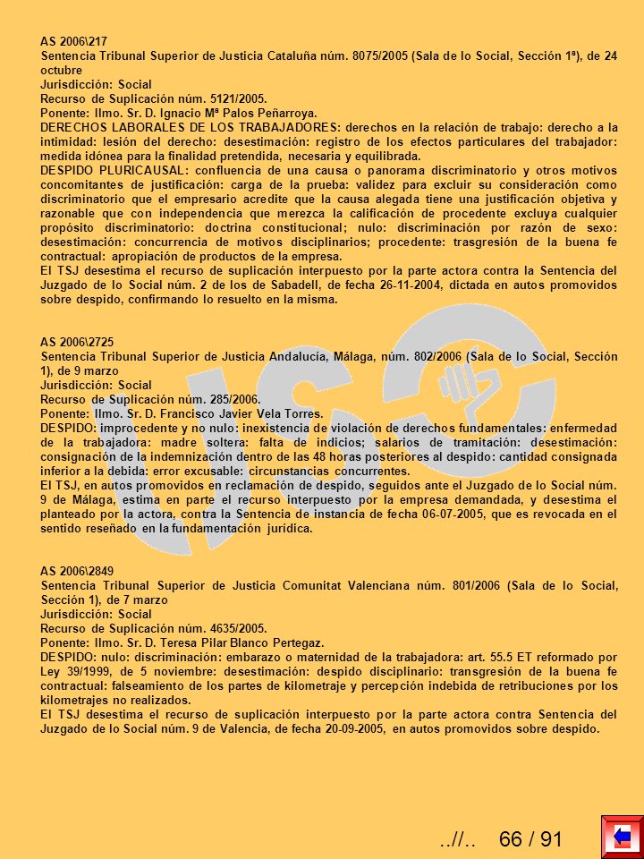 AS 2006\217 Sentencia Tribunal Superior de Justicia Cataluña núm. 8075/2005 (Sala de lo Social, Sección 1ª), de 24 octubre.