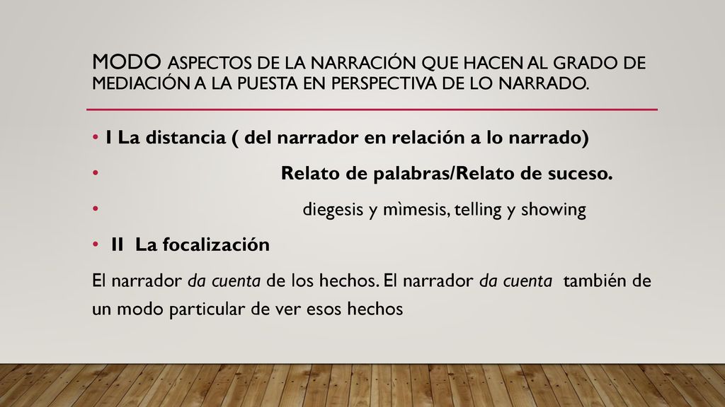 Modo aspectos de la narración que hacen al grado de mediación a la puesta en perspectiva de lo narrado.