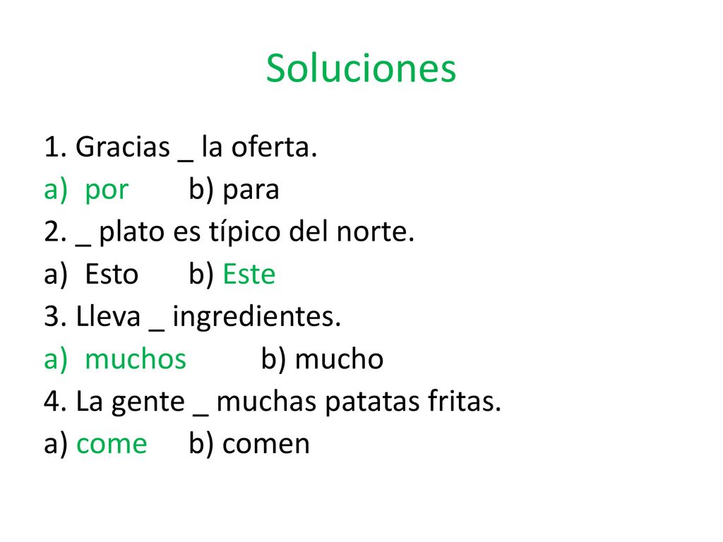 Soluciones 1. Gracias _ la oferta. por b) para