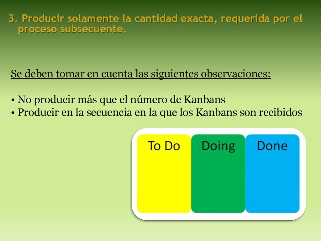 3. Producir solamente la cantidad exacta, requerida por el proceso subsecuente.