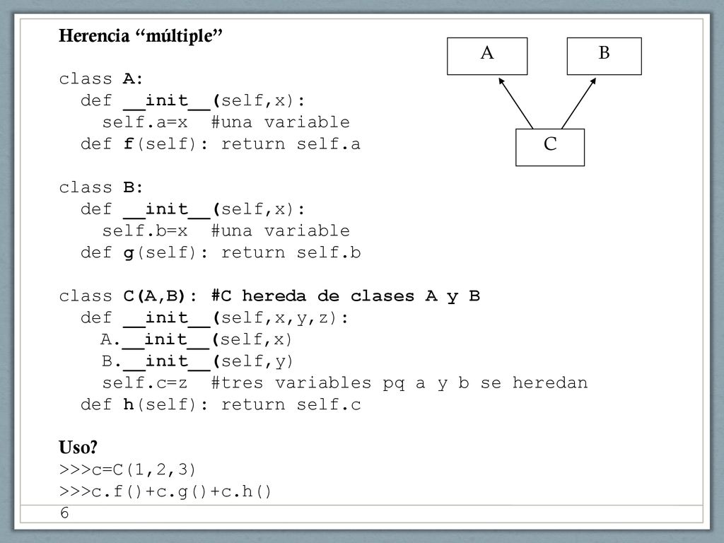 def f(self): return self.a class B: self.b=x #una variable