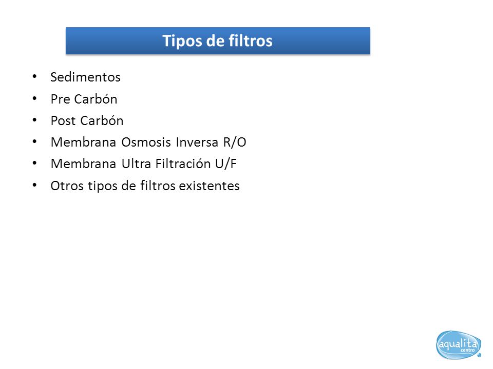 Tipos de filtros Sedimentos Pre Carbón Post Carbón