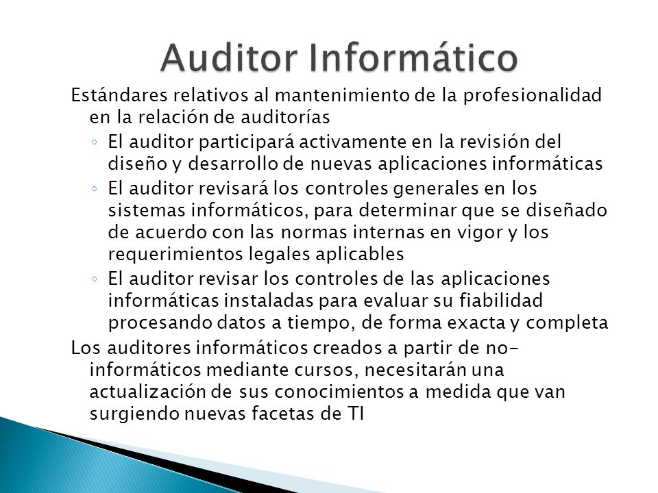 Auditor Informático Estándares relativos al mantenimiento de la profesionalidad en la relación de auditorías.