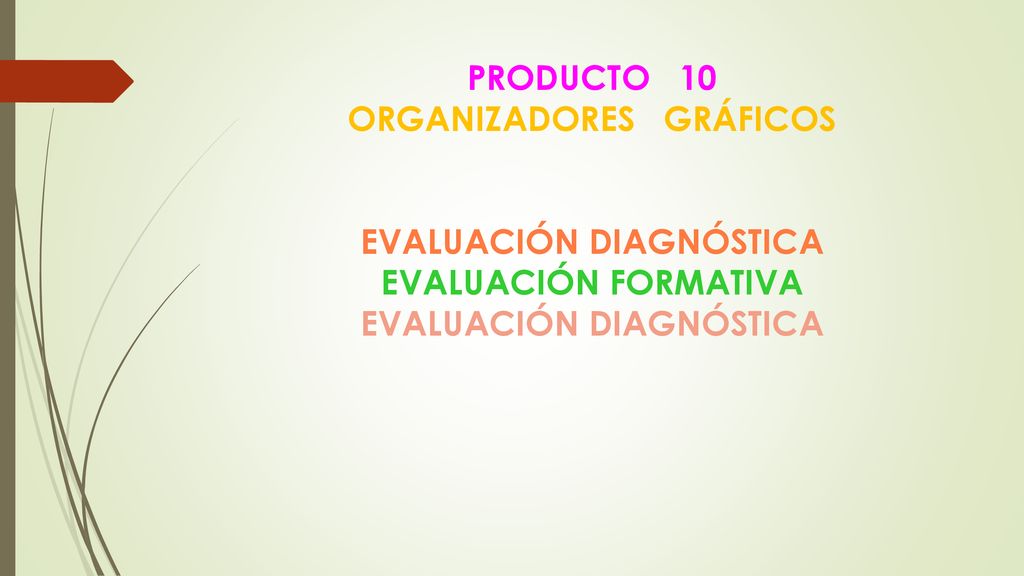 PRODUCTO 10 ORGANIZADORES GRÁFICOS EVALUACIÓN DIAGNÓSTICA EVALUACIÓN FORMATIVA EVALUACIÓN DIAGNÓSTICA
