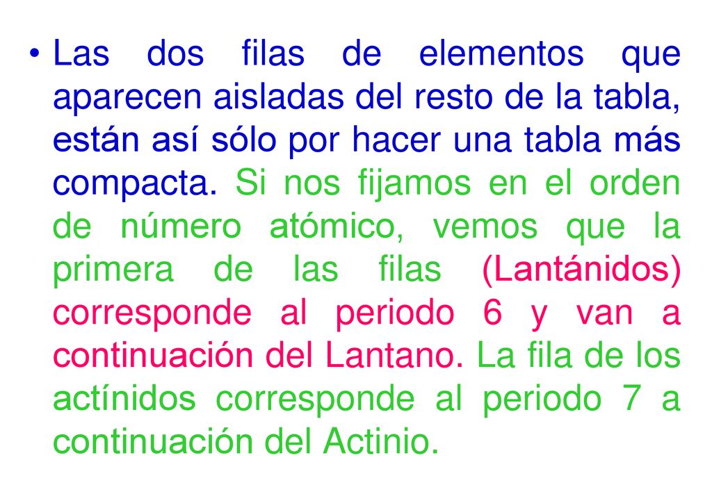 Las dos filas de elementos que aparecen aisladas del resto de la tabla, están así sólo por hacer una tabla más compacta.