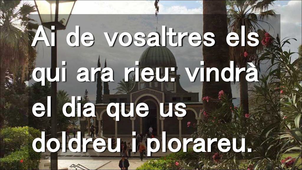Ai de vosaltres els qui ara rieu: vindrà el dia que us doldreu i plorareu.