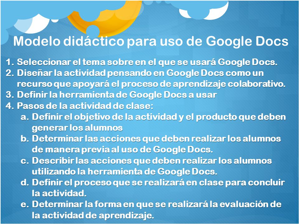 Modelo didáctico para uso de Google Docs