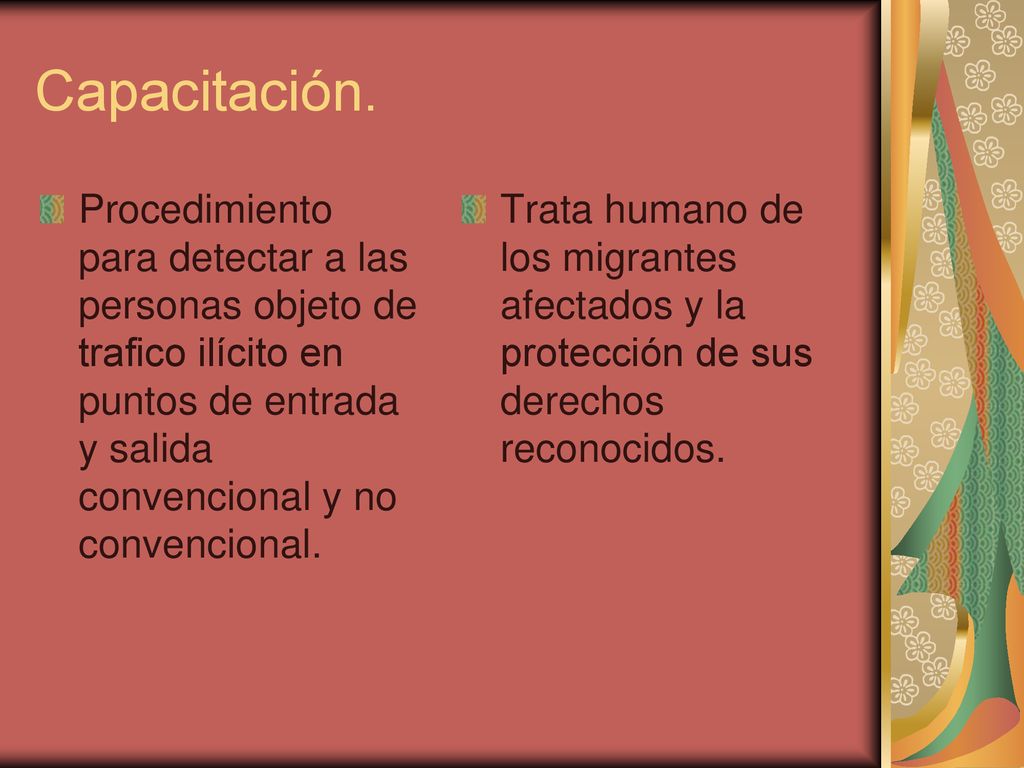 Capacitación. Procedimiento para detectar a las personas objeto de trafico ilícito en puntos de entrada y salida convencional y no convencional.