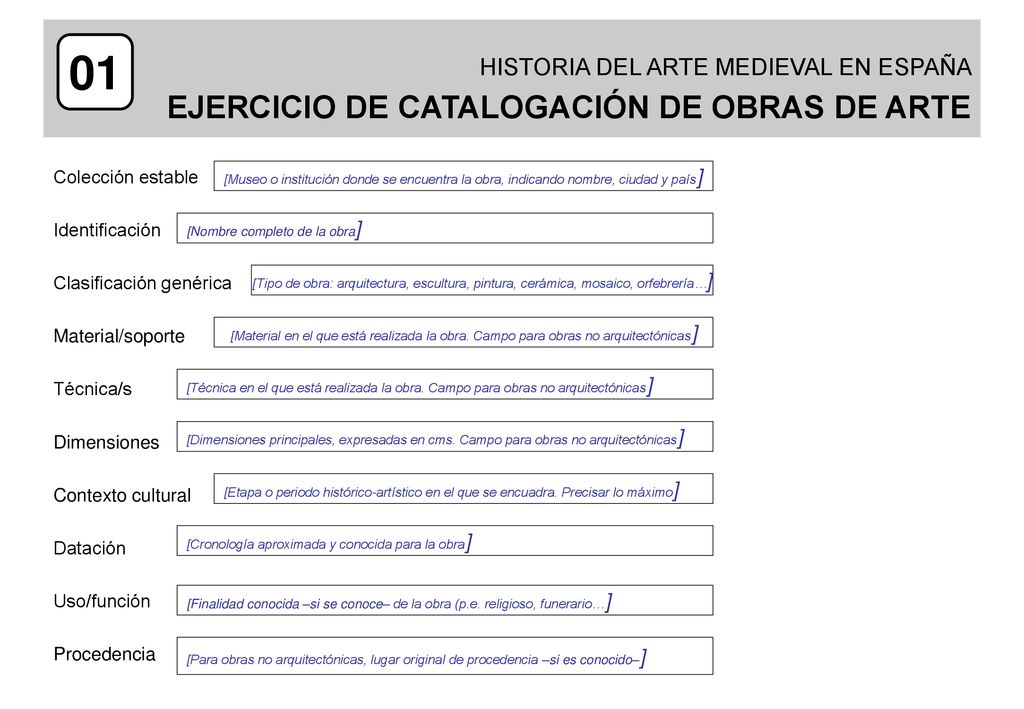 HISTORIA DEL ARTE MEDIEVAL EN ESPAÑA EJERCICIO DE CATALOGACIÓN DE OBRAS DE ARTE