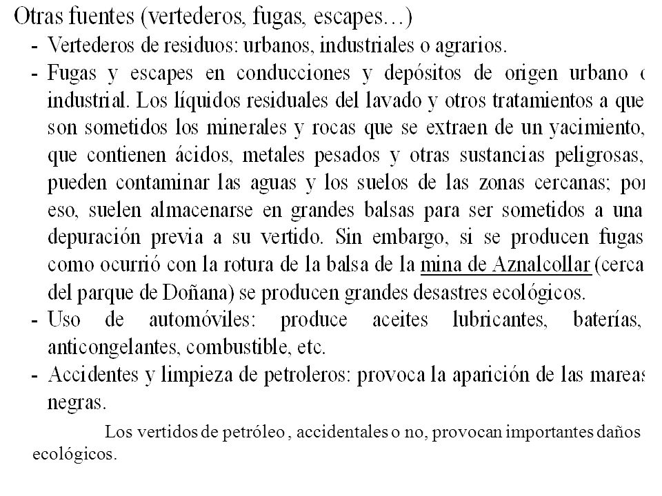 Los vertidos de petróleo , accidentales o no, provocan importantes daños ecológicos.