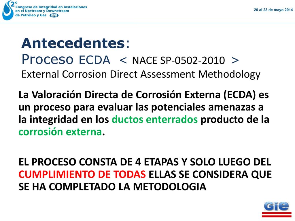 Antecedentes: Proceso ECDA < NACE SP > External Corrosion Direct Assessment Methodology