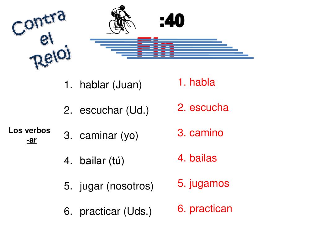 Fin :40 Contra el Reloj habla hablar (Juan) escucha escuchar (Ud.)