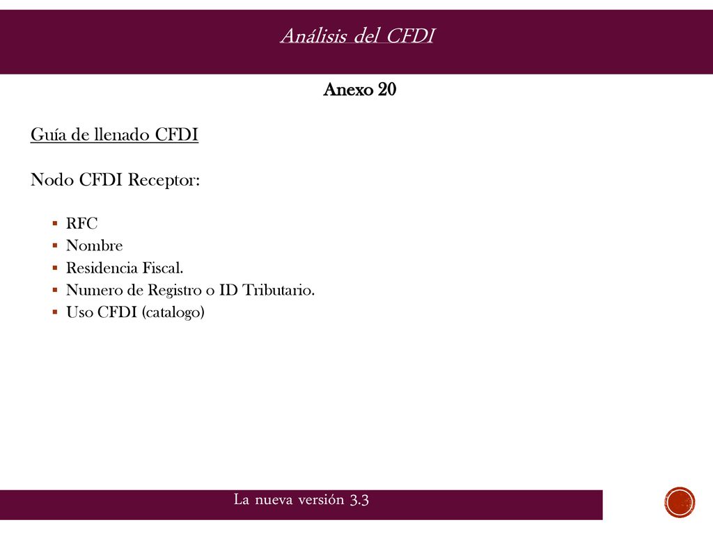 Análisis del CFDI La nueva versión 3.3 Anexo 20 Guía de llenado CFDI