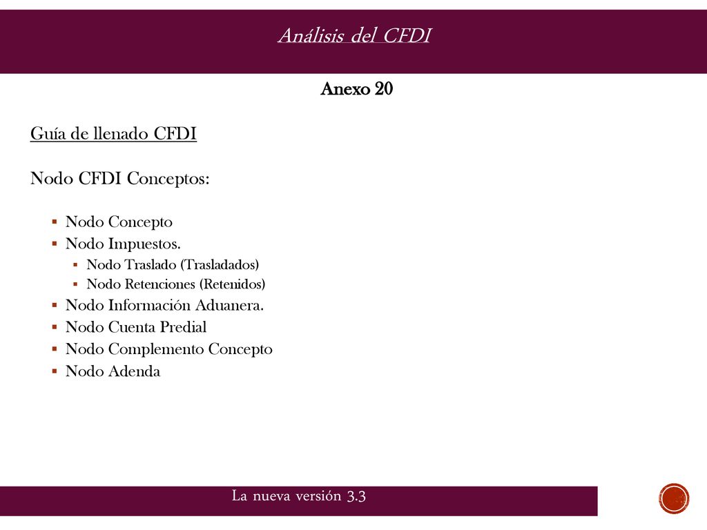 Análisis del CFDI La nueva versión 3.3 Anexo 20 Guía de llenado CFDI