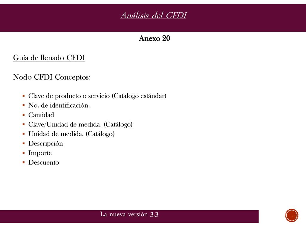 Análisis del CFDI La nueva versión 3.3 Anexo 20 Guía de llenado CFDI