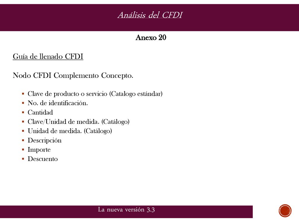 Análisis del CFDI La nueva versión 3.3 Anexo 20 Guía de llenado CFDI