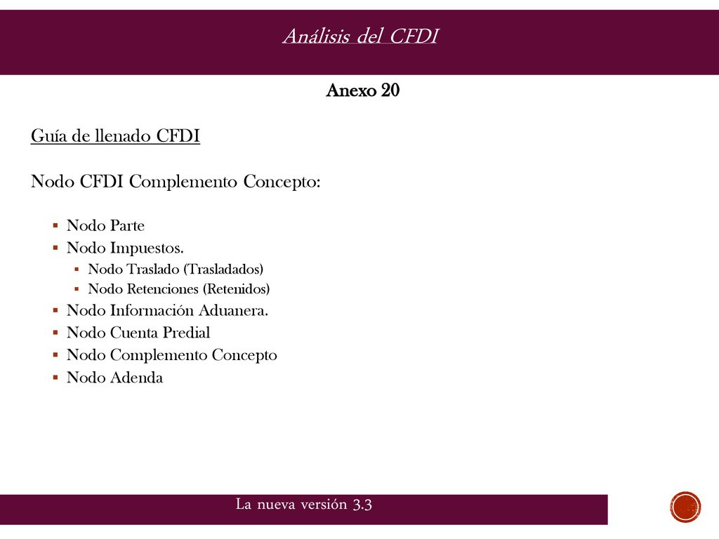 Análisis del CFDI La nueva versión 3.3 Anexo 20 Guía de llenado CFDI