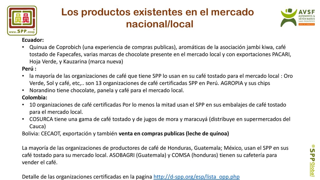 Los productos existentes en el mercado nacional/local