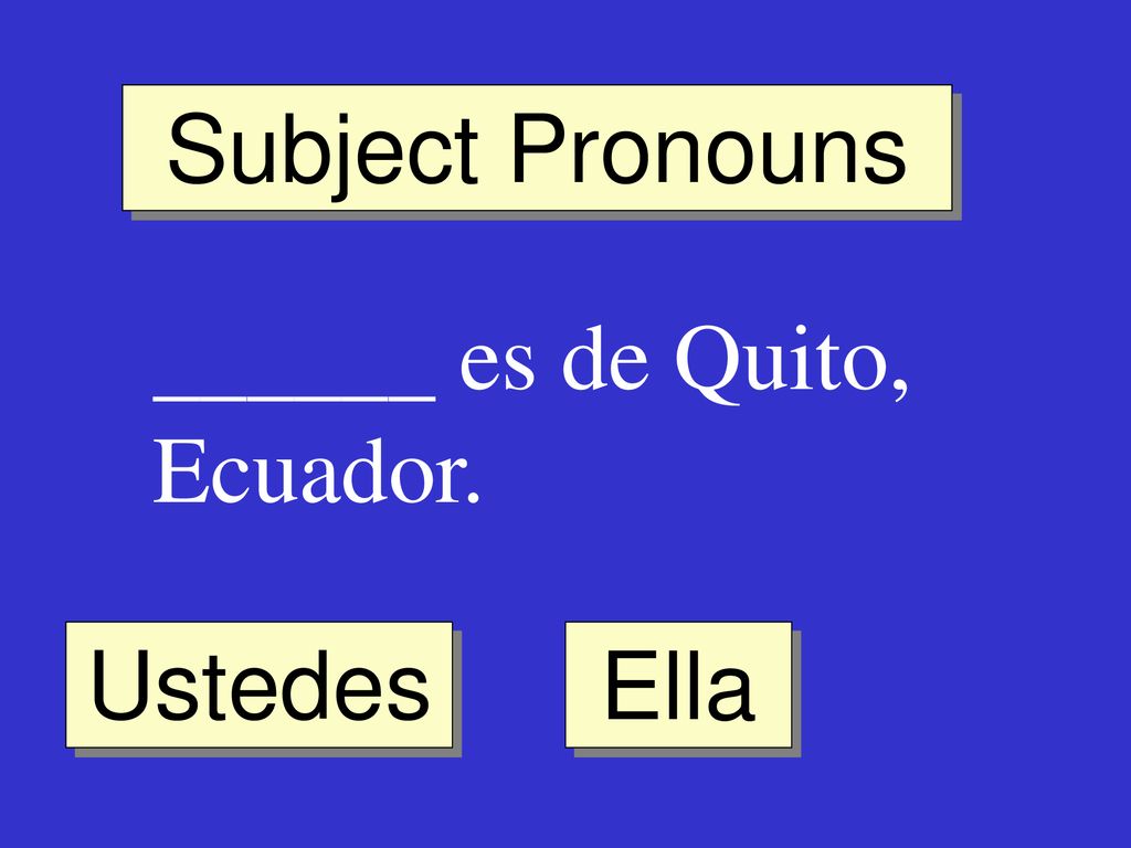 Subject Pronouns ______ es de Quito, Ecuador. Ustedes Ella