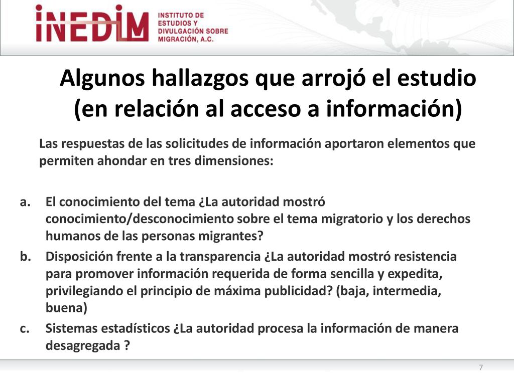 Algunos hallazgos que arrojó el estudio (en relación al acceso a información)