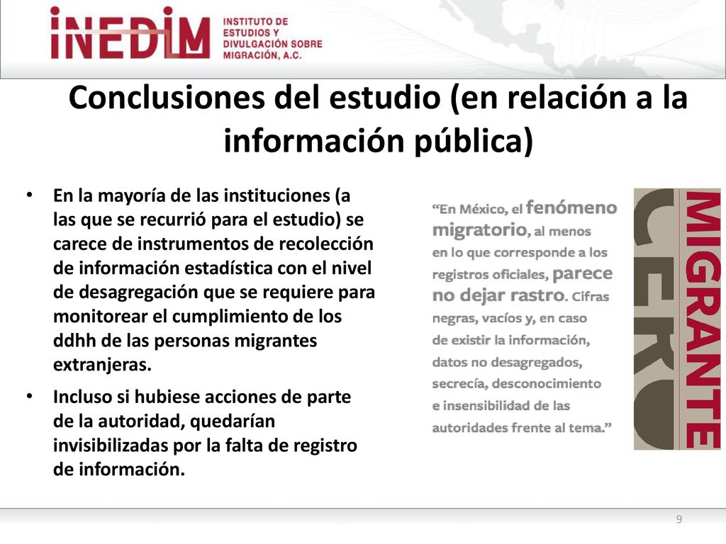 Conclusiones del estudio (en relación a la información pública)