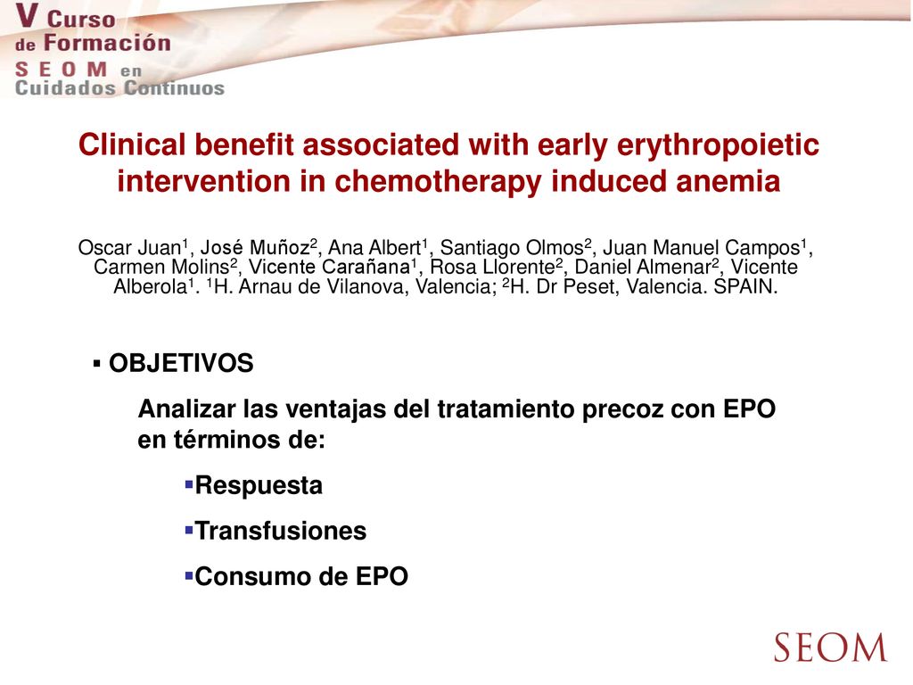 Clinical benefit associated with early erythropoietic intervention in chemotherapy induced anemia