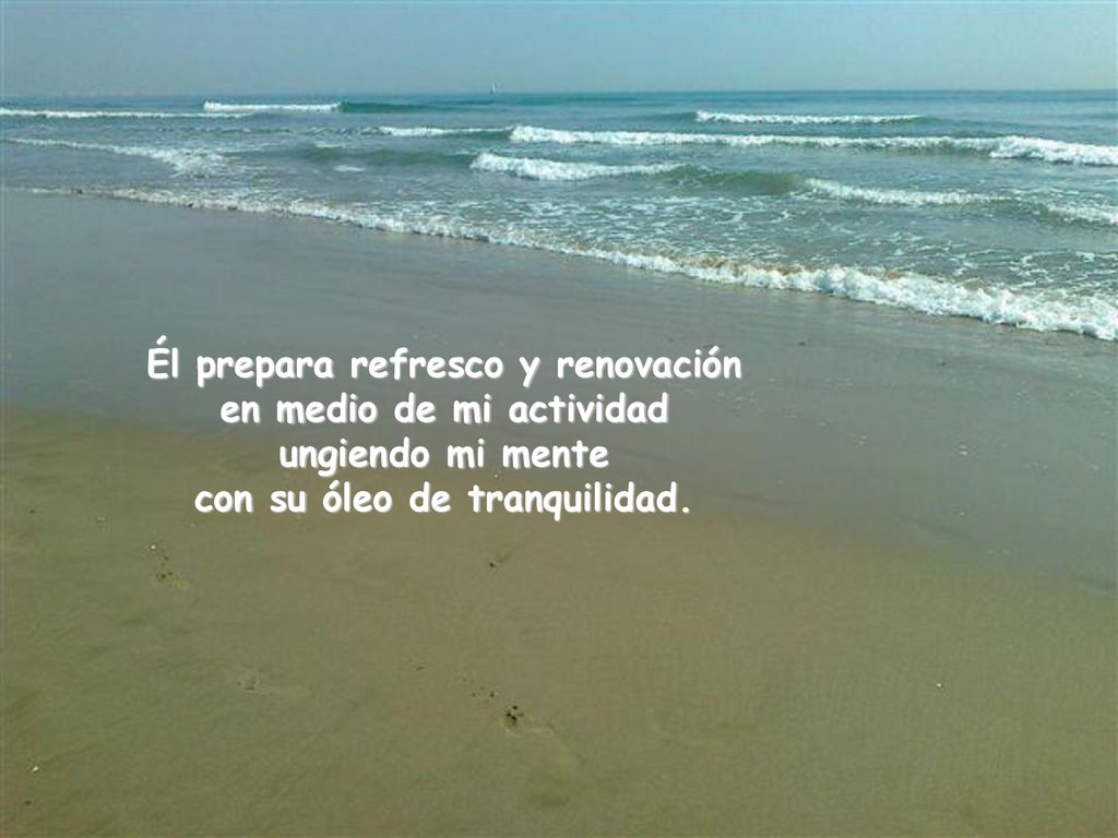 Él prepara refresco y renovación en medio de mi actividad ungiendo mi mente con su óleo de tranquilidad.
