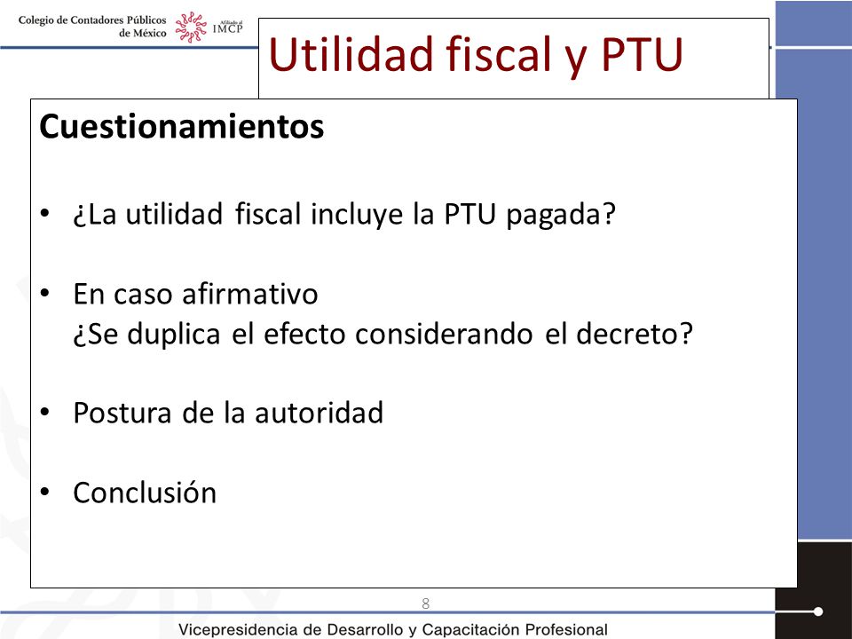 Utilidad fiscal y PTU Cuestionamientos