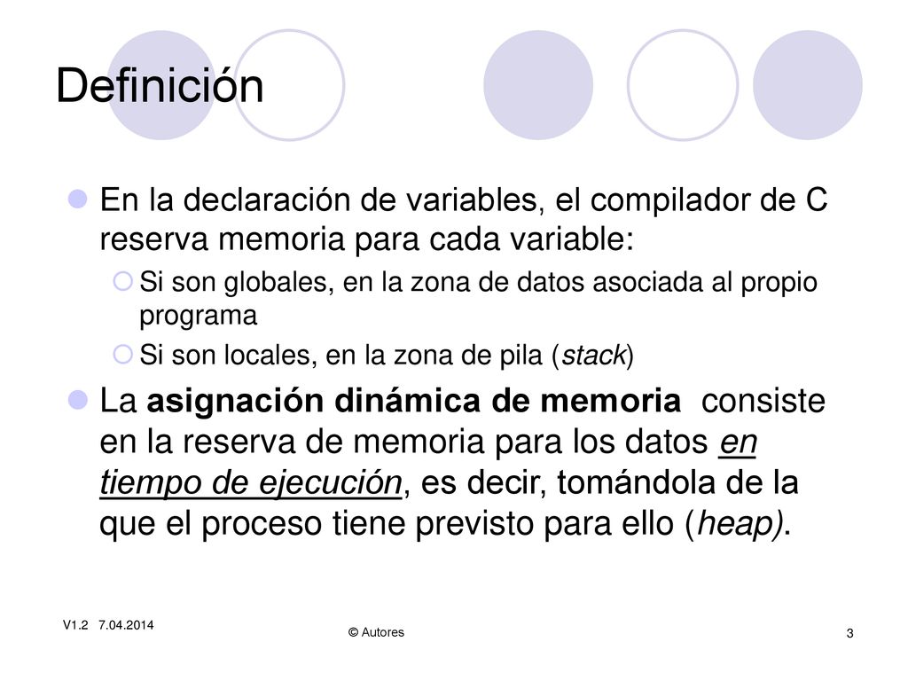 Definición En la declaración de variables, el compilador de C reserva memoria para cada variable: