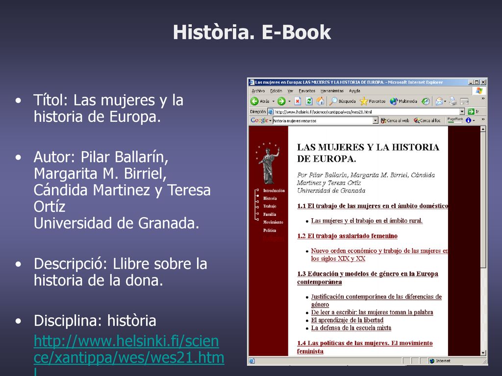 Història. E-Book Títol: Las mujeres y la historia de Europa.