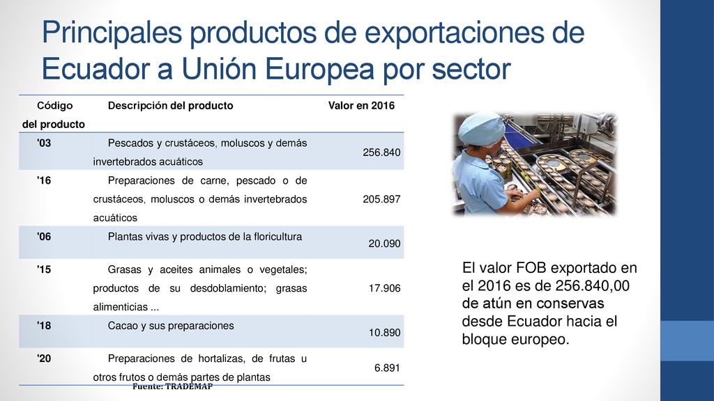 Principales productos de exportaciones de Ecuador a Unión Europea por sector