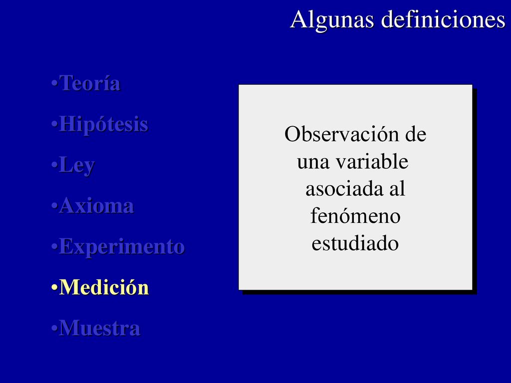 Algunas definiciones Teoría Hipótesis Ley Observación de una variable