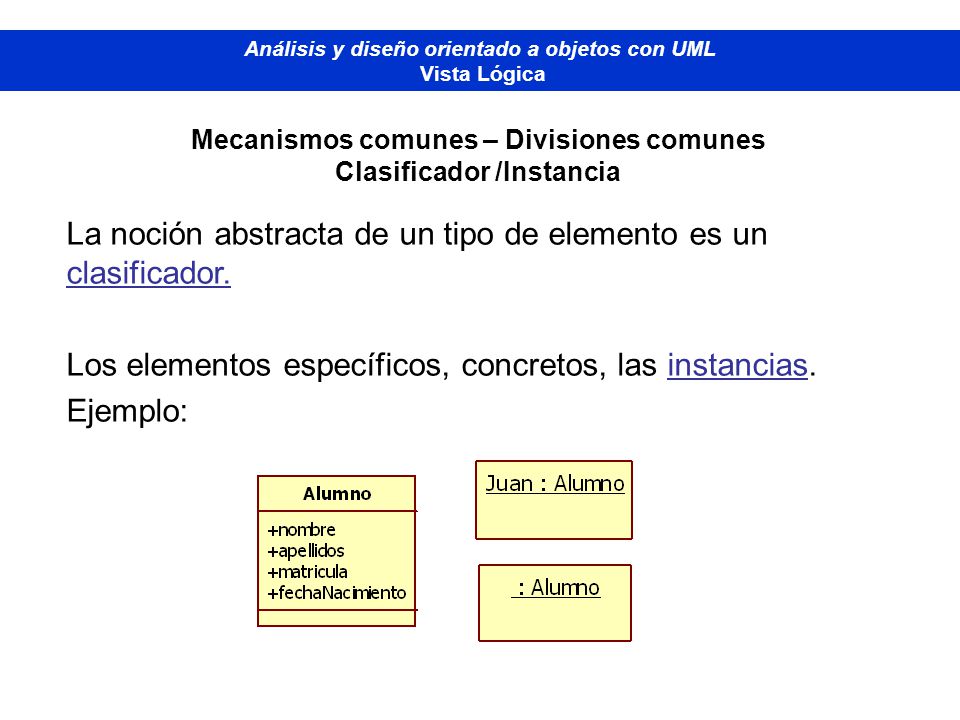 La noción abstracta de un tipo de elemento es un clasificador.