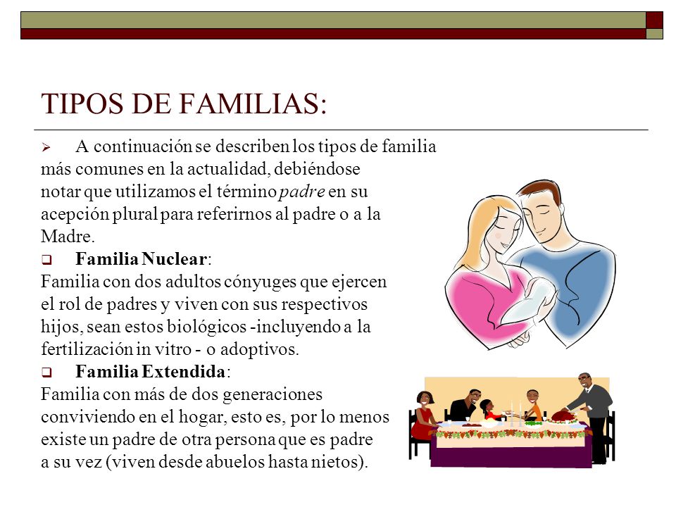 TIPOS DE FAMILIAS: A continuación se describen los tipos de familia