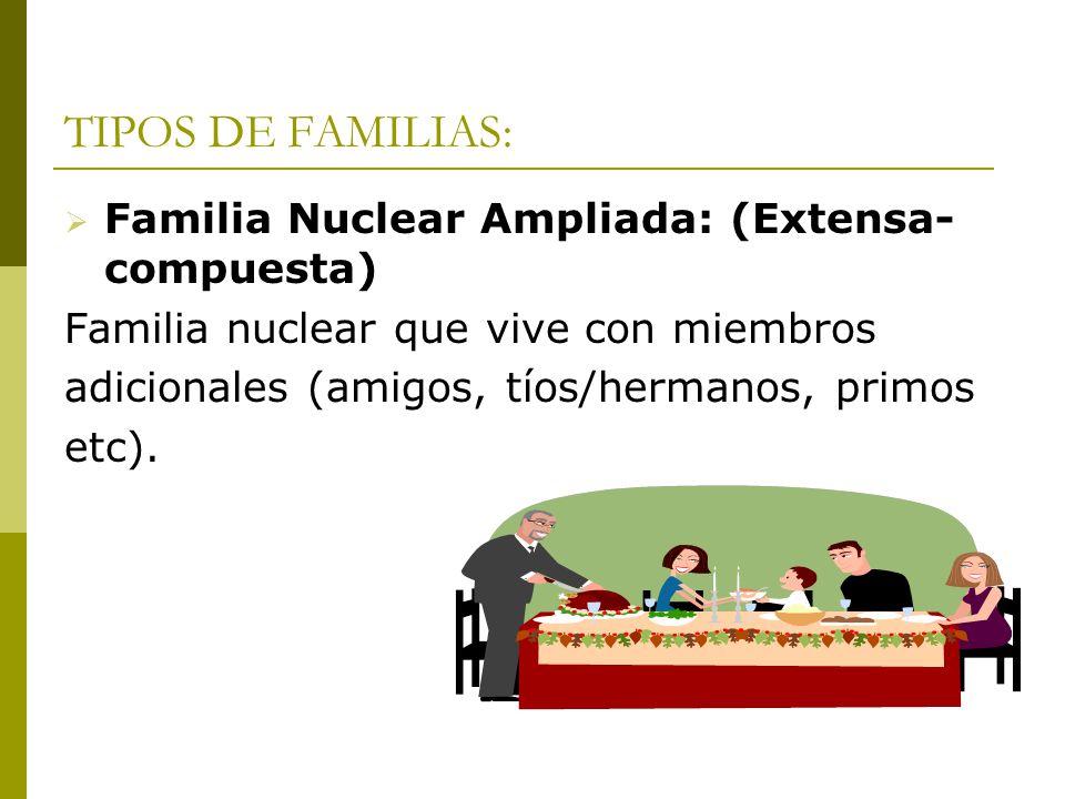 TIPOS DE FAMILIAS: Familia Nuclear Ampliada: (Extensa-compuesta)