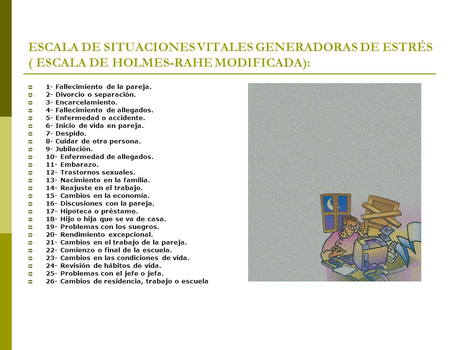 ESCALA DE SITUACIONES VITALES GENERADORAS DE ESTRÉS ( ESCALA DE HOLMES-RAHE MODIFICADA):