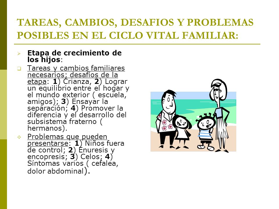 TAREAS, CAMBIOS, DESAFIOS Y PROBLEMAS POSIBLES EN EL CICLO VITAL FAMILIAR:
