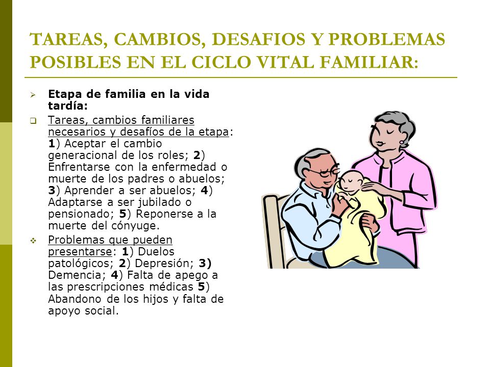 TAREAS, CAMBIOS, DESAFIOS Y PROBLEMAS POSIBLES EN EL CICLO VITAL FAMILIAR: