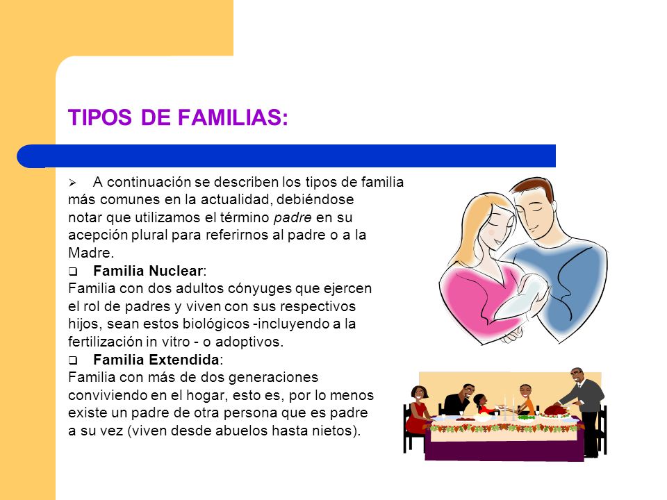 TIPOS DE FAMILIAS: A continuación se describen los tipos de familia