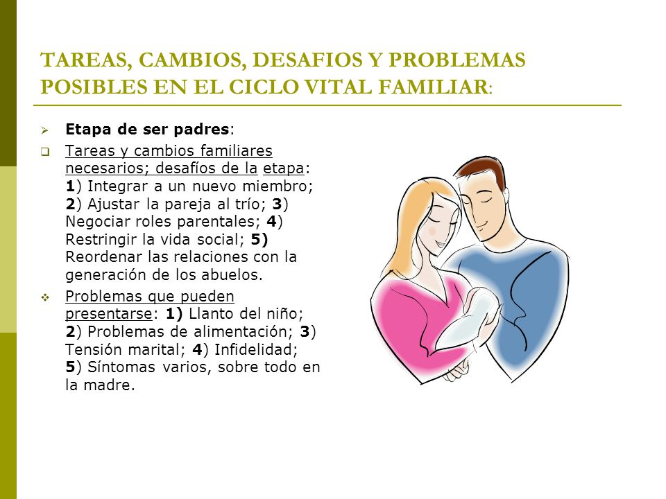 TAREAS, CAMBIOS, DESAFIOS Y PROBLEMAS POSIBLES EN EL CICLO VITAL FAMILIAR: