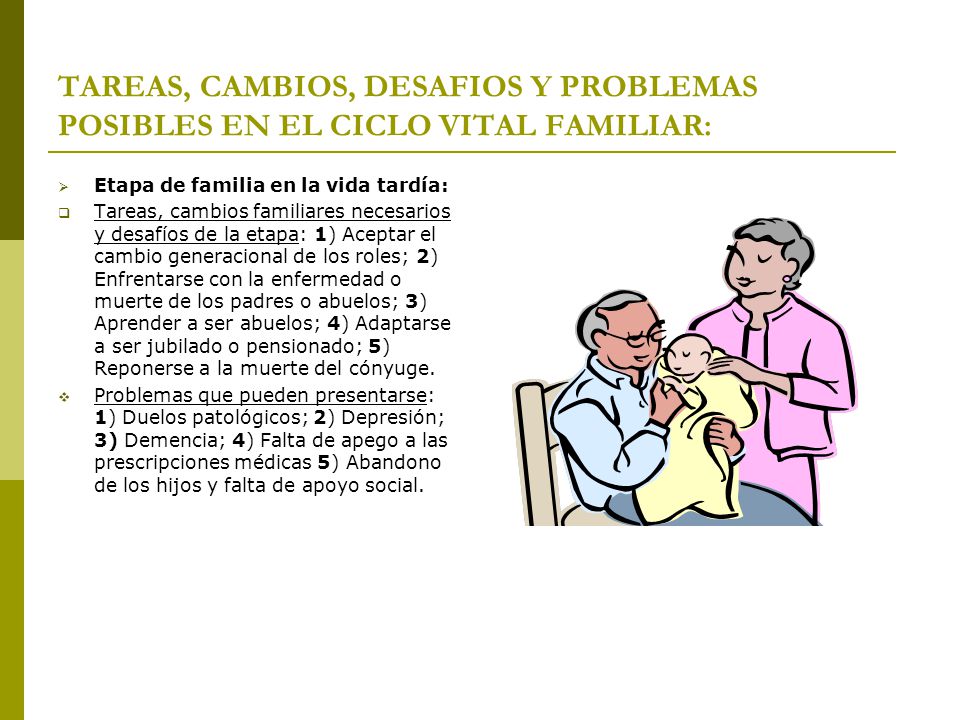 TAREAS, CAMBIOS, DESAFIOS Y PROBLEMAS POSIBLES EN EL CICLO VITAL FAMILIAR: