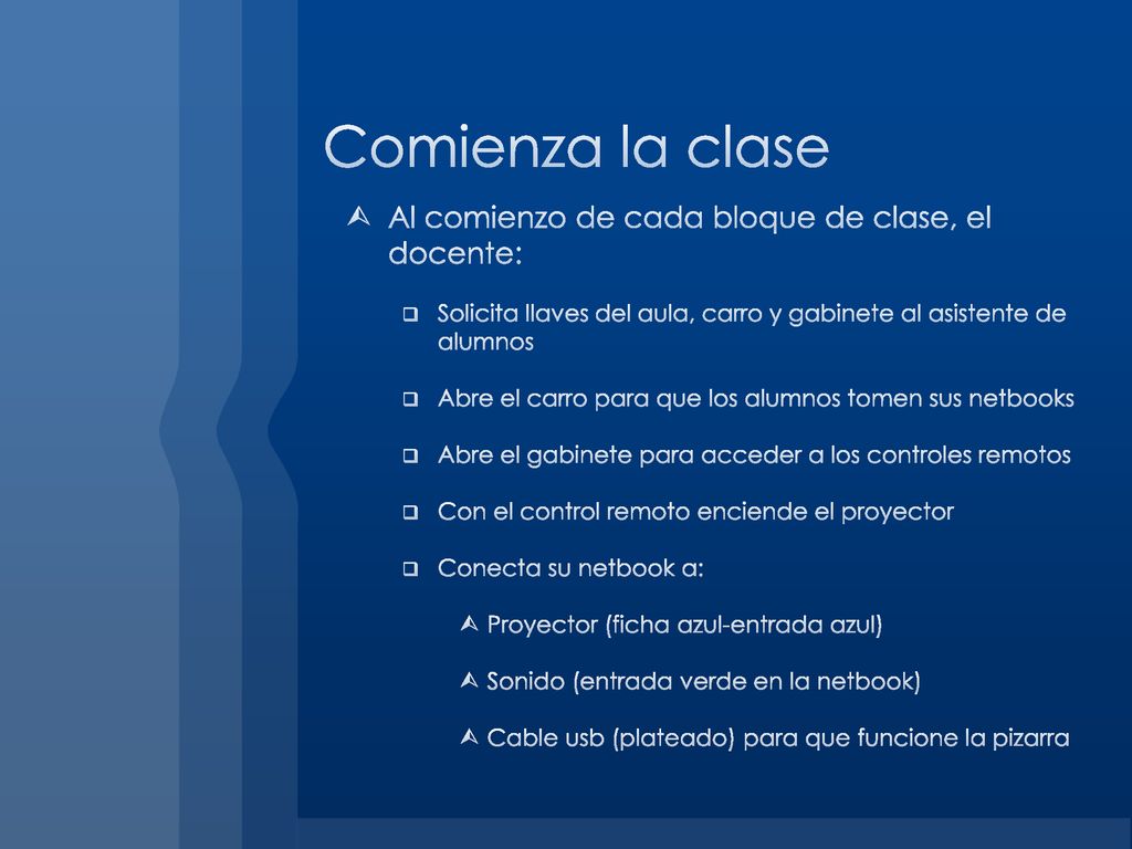 Comienza la clase Al comienzo de cada bloque de clase, el docente: