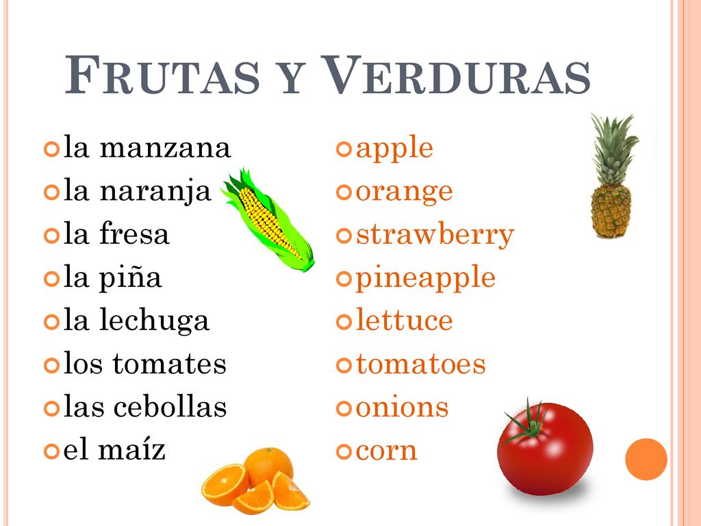 Frutas y Verduras la manzana la naranja la fresa la piña la lechuga